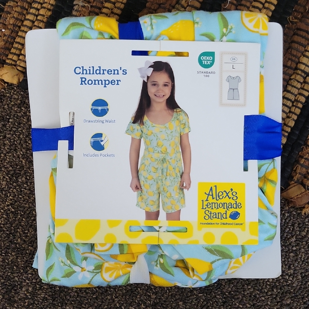 Girls' Lemon Print Romper - Yellow & Light Blue